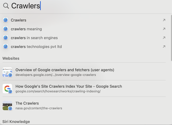 Apple suggestions on Spotlight