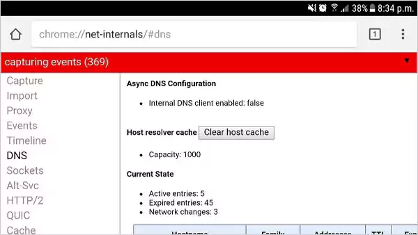 Tap on Clear Host cache