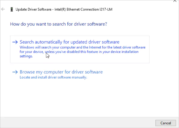 Tap on Search Automatically for updated driver software