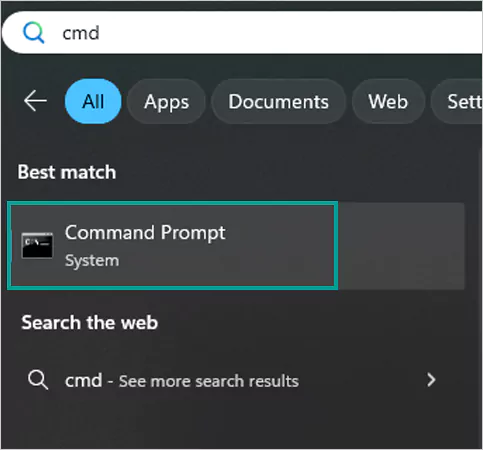 Search for cmd and select Command Prompt