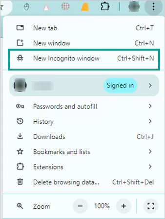 Select New Incognito window