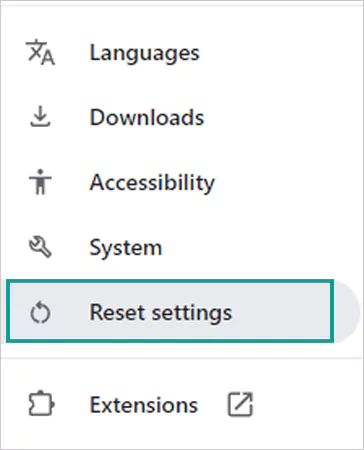 Select Reset settings from left side bar