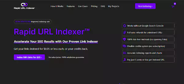 Homepage of Rapid URL Indexer