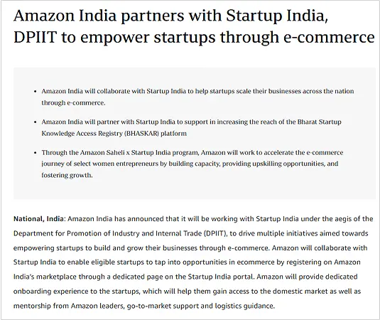 Amazon India and Startup India collaboration